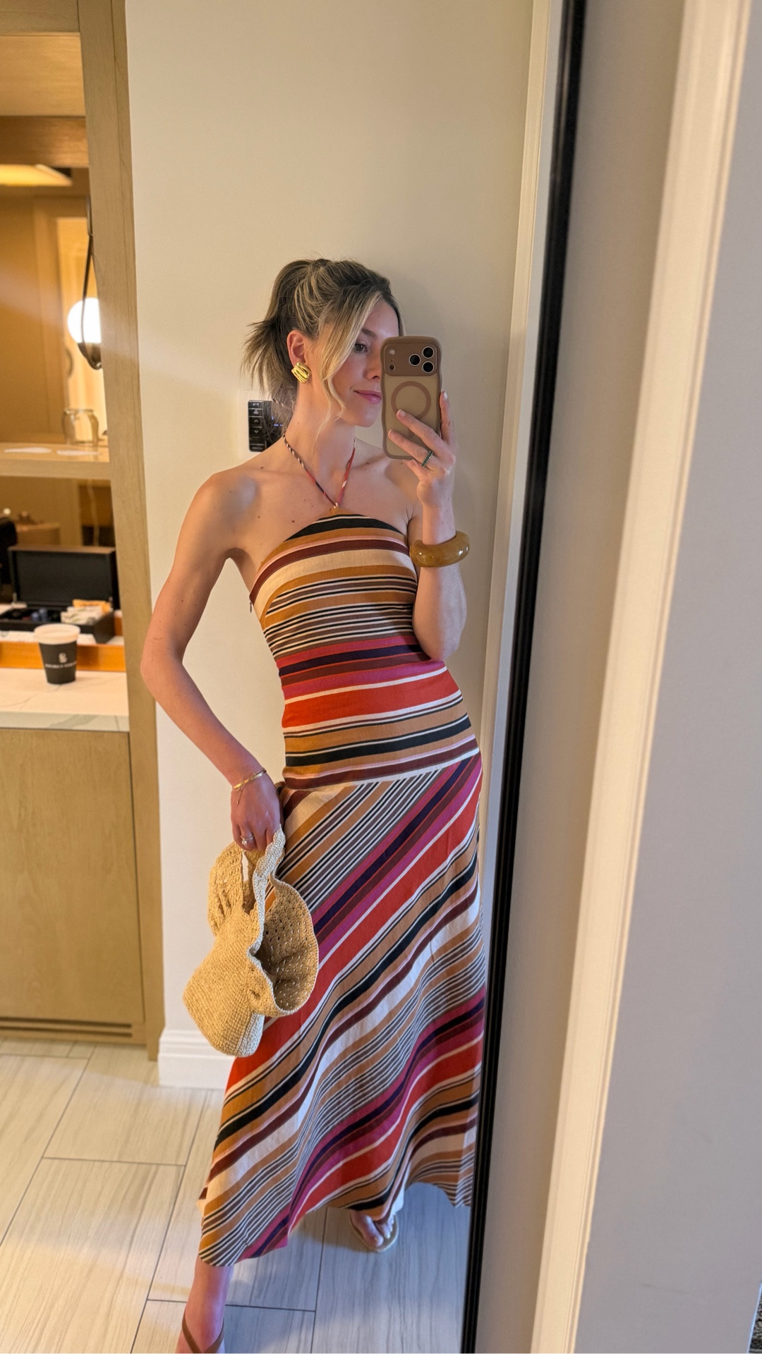Night two in Amelia Island 💫 This dress felt like the easiest statement… the kind you can throw on and instantly feel put together. I loved the mix of the warm stripes with simple heels and a raffia bag for dinner, plus a few bold gold pieces to tie it all together.

Wearing a size 4 in the dress (fits true to size) and kept everything else neutral so the dress could really do its thing

#LTKSeasonal #LTKootd