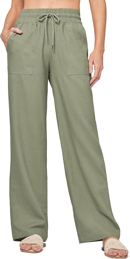 Willit Women Linen Pants Wide Leg Casual Palazzo Pants Cotton Linen Lounge Beach Summer Pants wit... | Amazon (US)