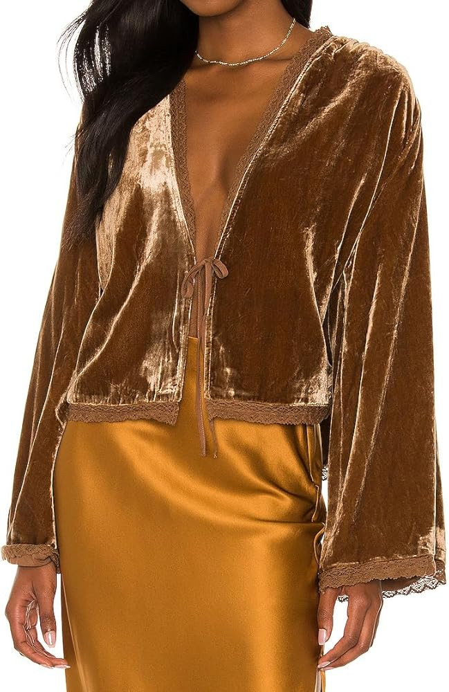 R.Vivimos Women's Fall Velvet Casual Jackets Bell Long Sleeve Tie Front Lace Trim Loose Vintage K... | Amazon (US)