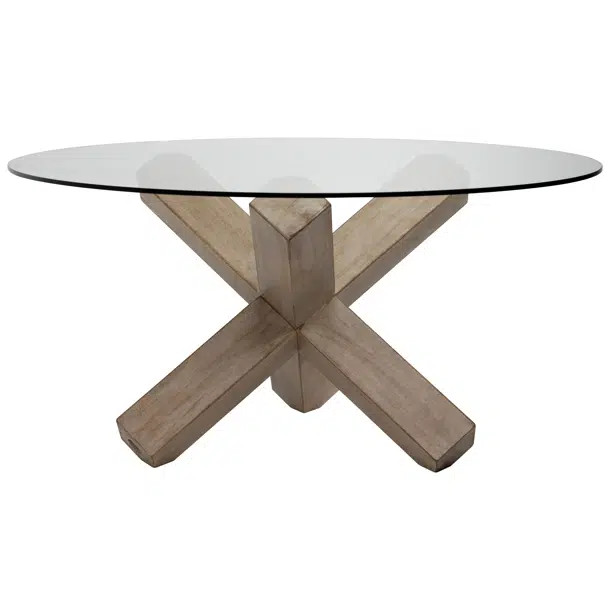 Judy 60" Round Glass Top Dining Table with Reclaimed Pine Jack Pedestal Base | Perigold