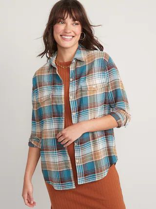 Long-Sleeve Plaid Flannel Boyfriend Tunic Shirt for Women | Old Navy (US)