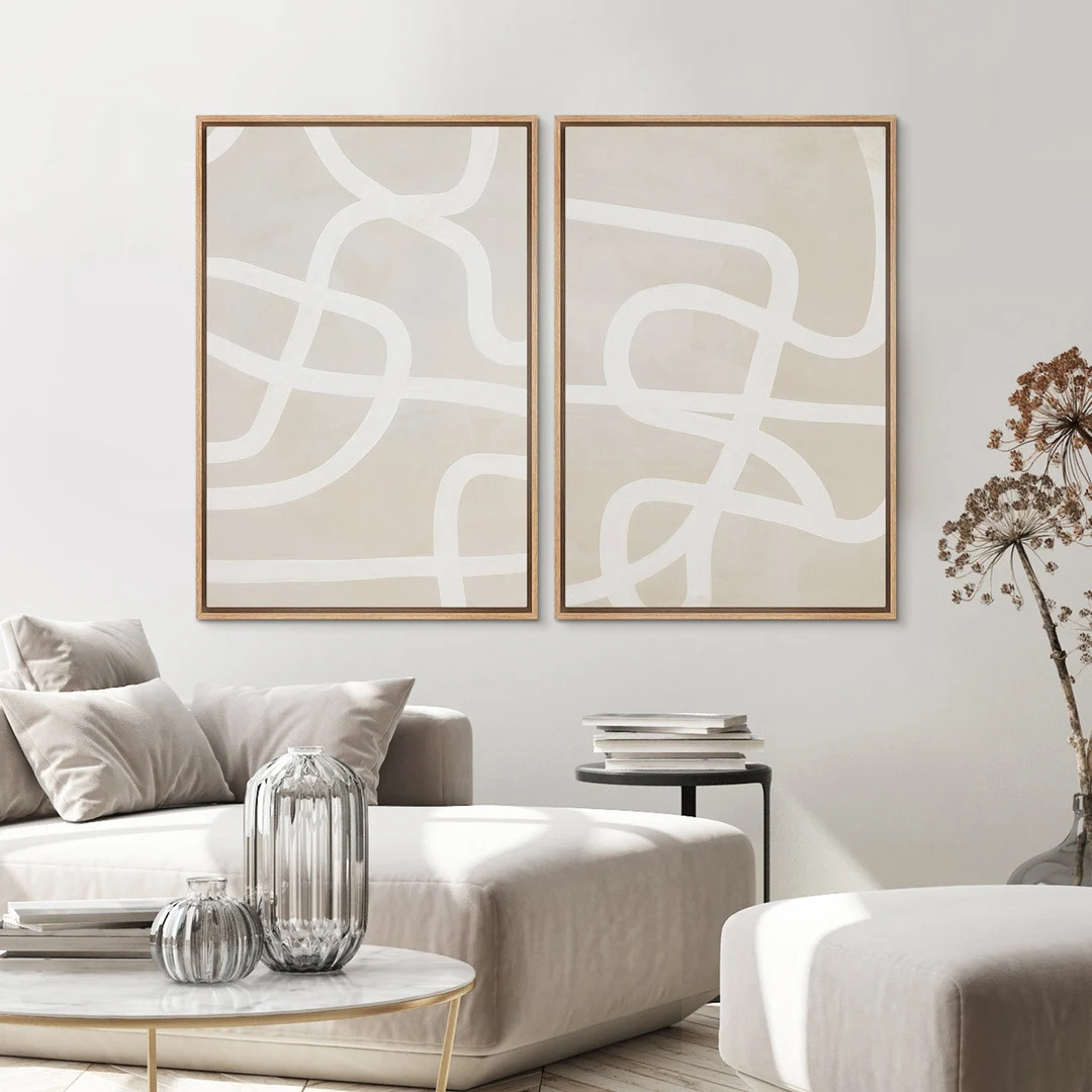 Framed Wall Art Print Mid-century Beige White Geometric Spiral Ring Paint Strokes Shapes Polygons... | Etsy (US)