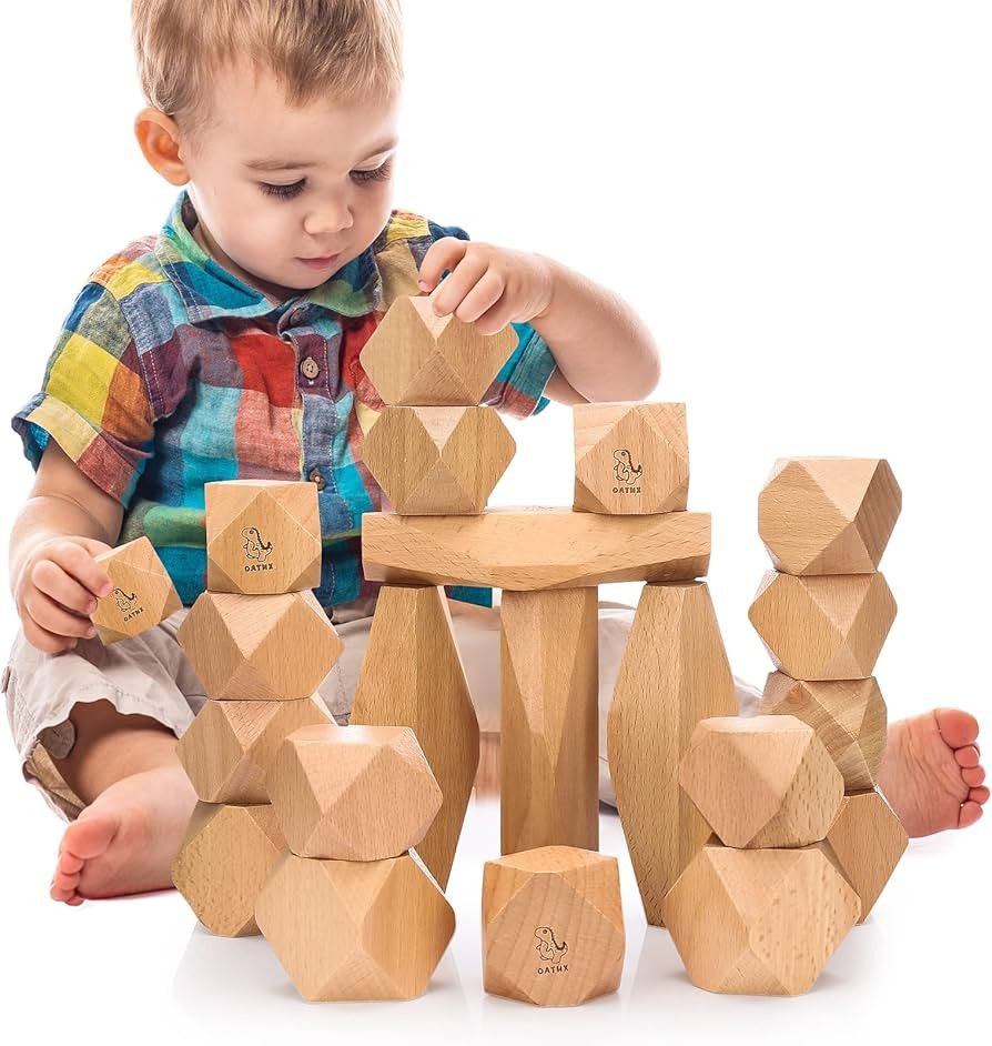 oathx Montessori Toys Stacking Rocks Wooden Blocks Building Preschool Balancing Stones for Toddle... | Amazon (US)