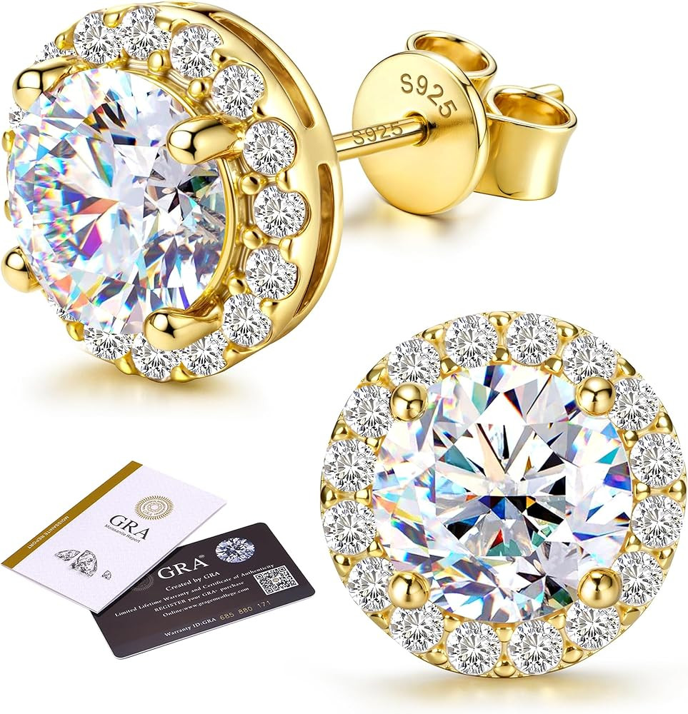 Moissanite Halo Earrings Studs : 18K Gold Plated Solid 925 Sterling Silver Stud Earring for Women... | Amazon (US)