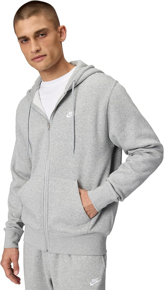 Nike Men's Club Full-Zip Fleece Hoodie, Black/Black/White, Large at Amazon Men’s Clothing store | Amazon (US)