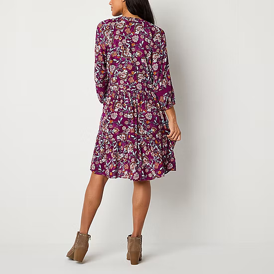 Frye and Co. Womens 3/4 Sleeve Floral Empire Waist Dress | JCPenney