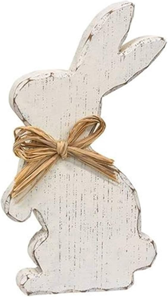 HAPPY DEALS ~ Distressed Cream Chunky Easter Bunny Block | 10 x 6 inch | Standing Bunny | Amazon (US)
