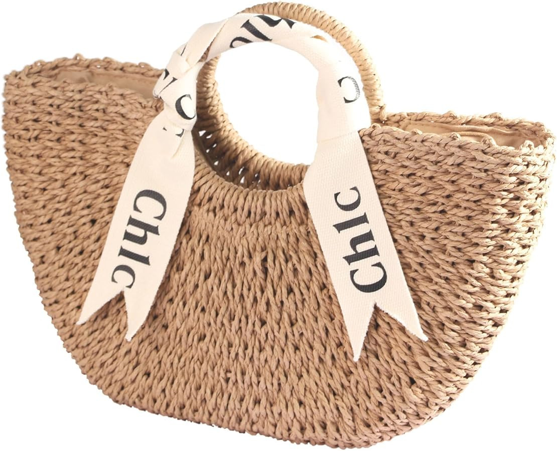 Eiyye Women's Shoulder Handbag Straw Beach Bag Woven Tote Purse Summer Beach Bag, Off White | Amazon (US)