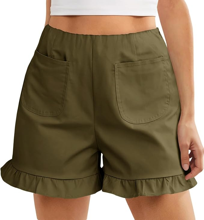 Cicy Bell Womens Summer Ruffle Shorts High Waisted Straight Leg Cotton Short Pants Casual Dressy ... | Amazon (US)
