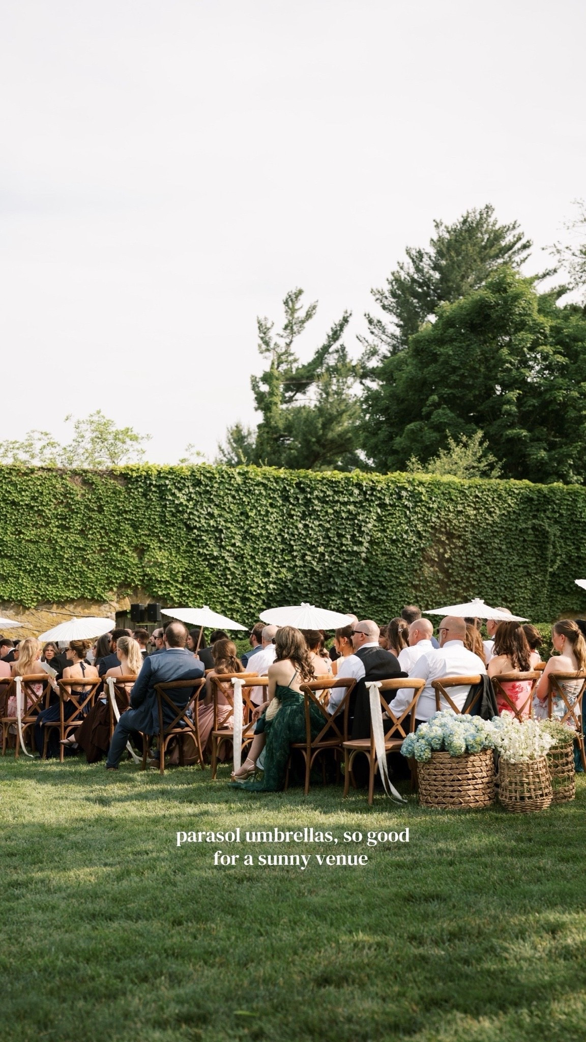 Our ceremony space was extra sunny on our wedding day, so we were super glad to have had these parasol umbrellas for our guests to use while waiting.

#LTKWedding