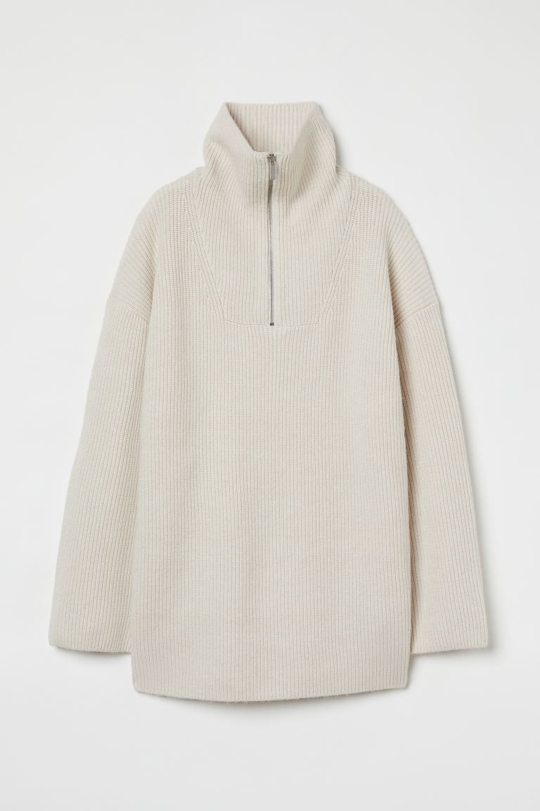Gerippter Pullover mit Zipper | H&M (DE, AT, CH, DK, NL, NO, FI)