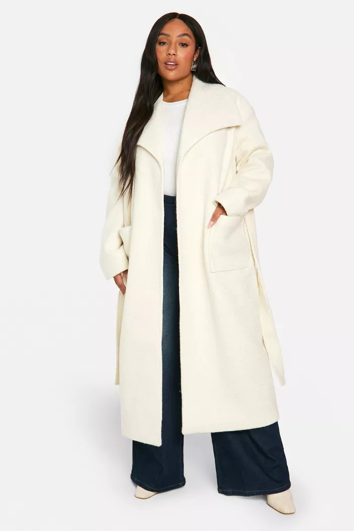 Plus Brushed Shawl Collar Belted Coat | boohoo (US & Canada)