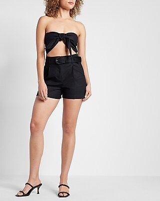 Super High Waisted Belted Linen-Blend Shorts | Express