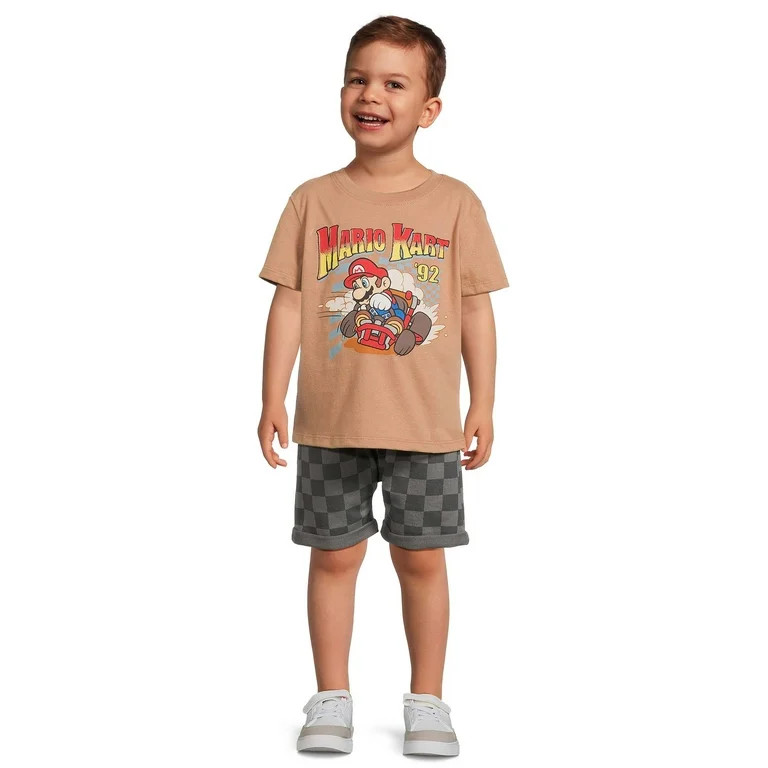 Nintendo Boys Mario Kart Checkered Graphic Tee and Shorts, 2-Piece Set, Size 12M-5T | Walmart (US)