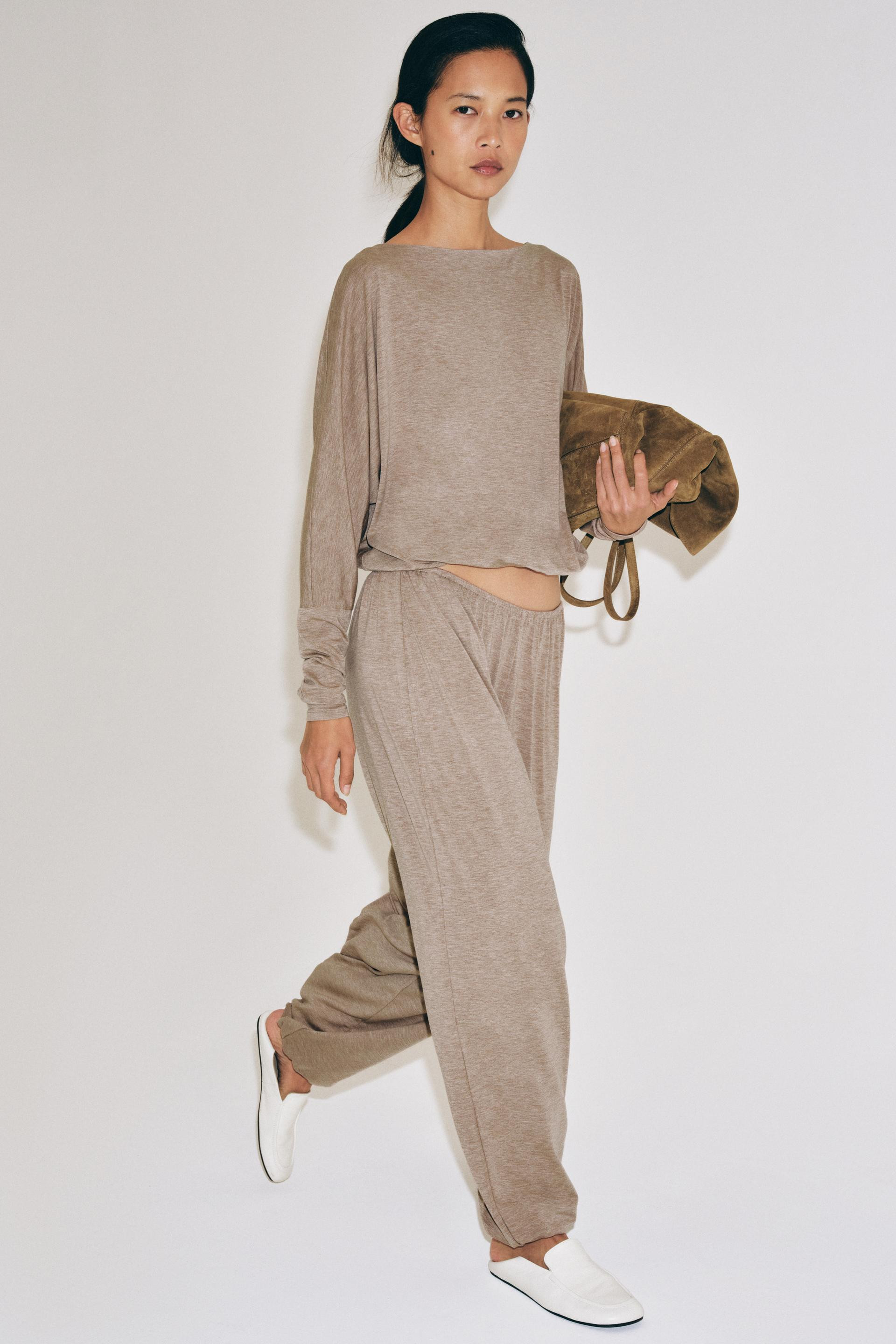 Zara - Elasticated Hem T-Shirt - Pink Marl - L - Woman | Zara UK
