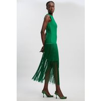 Figure Form Bandage Tassel Hem Knitted Dress, green | PrettyLittleThing UK