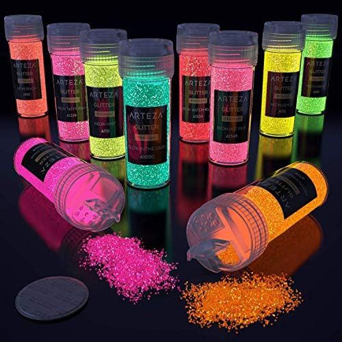 Arteza Fine Glitter, Set of 54 Colors, Shaker Jars (0.34oz/9.6 g) Glow Under UV Black Light, Extr... | Amazon (US)