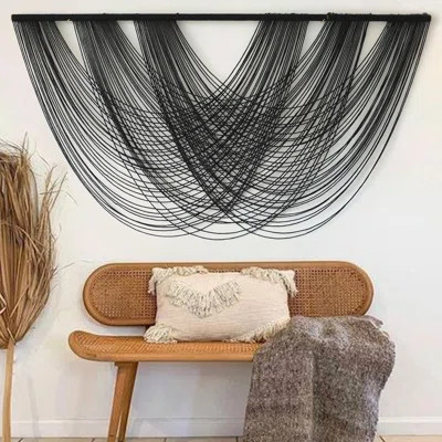 Macrame Wall Hanging Black 59.00" W X 31.00" L Boho Wall Decor Large Boho Yarn Tapestry Living Room Bedroom Home Wall Décor | Wayfair North America