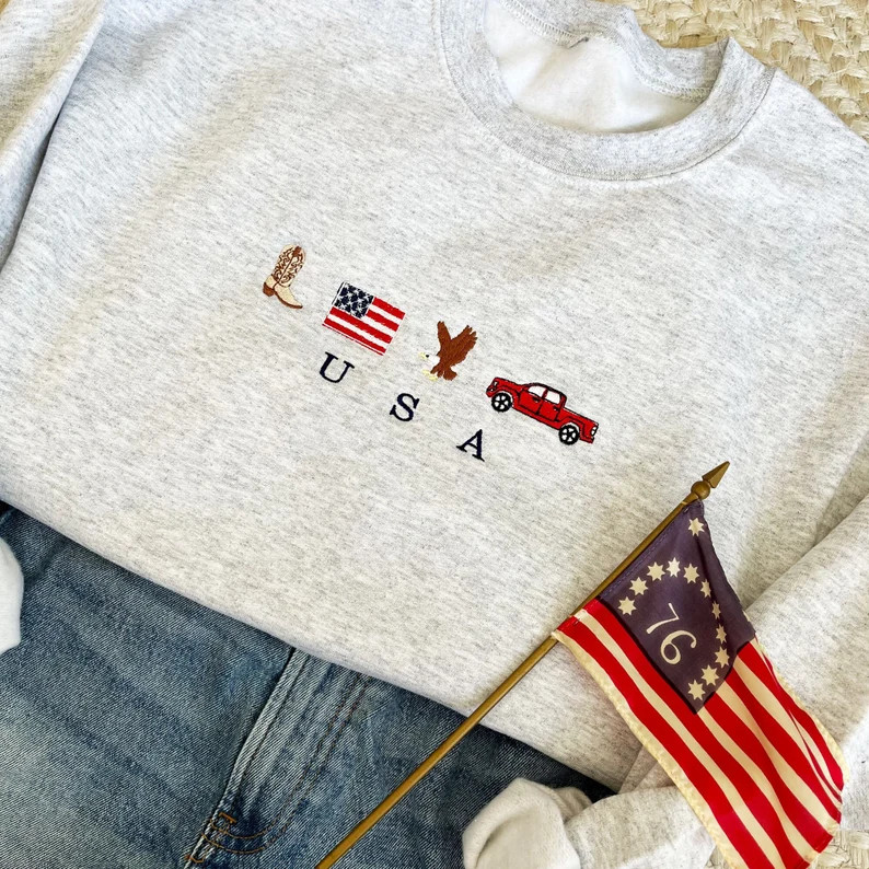 USA Embroidered Icons Crewneck Sweatshirt | America Sweatshirt | 4th of July crewneck | Country, ... | Etsy (US)