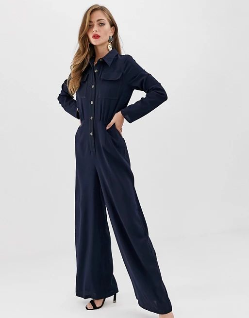 ASOS DESIGN shirt jumpsuit with pocket front and stitching detail | ASOS US