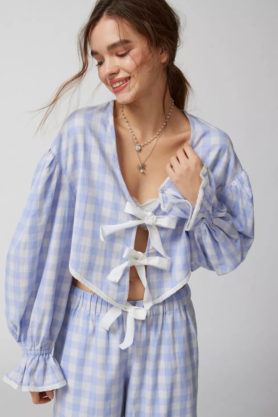Out From Under Charlotte Flannel Bow Blouse | Urban Outfitters (US and RoW)
