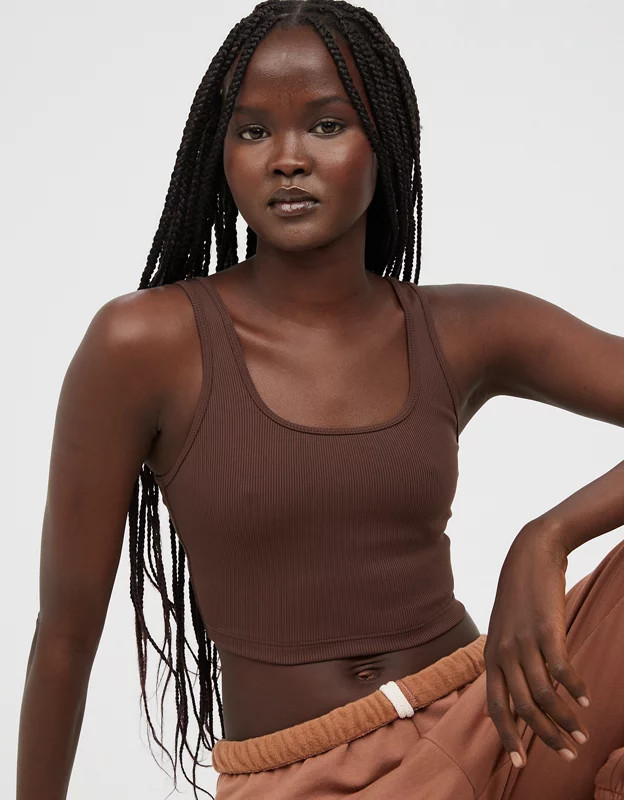 OFFLINE By Aerie Ribbed Square Neck Longline Sports Bra | Aerie