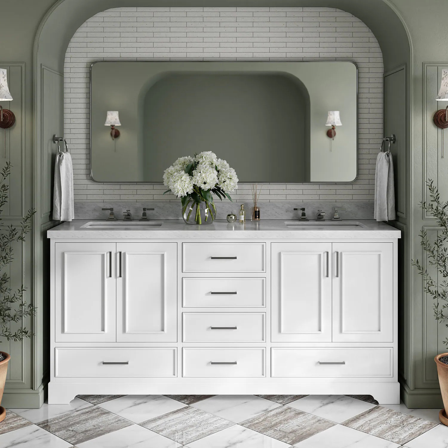 ARIEL Stafford 72-in White Undermount Double Sink Bathroom Vanity with Carrara White Marble Marble Top | M073DCWRVOWHT | Lowe's