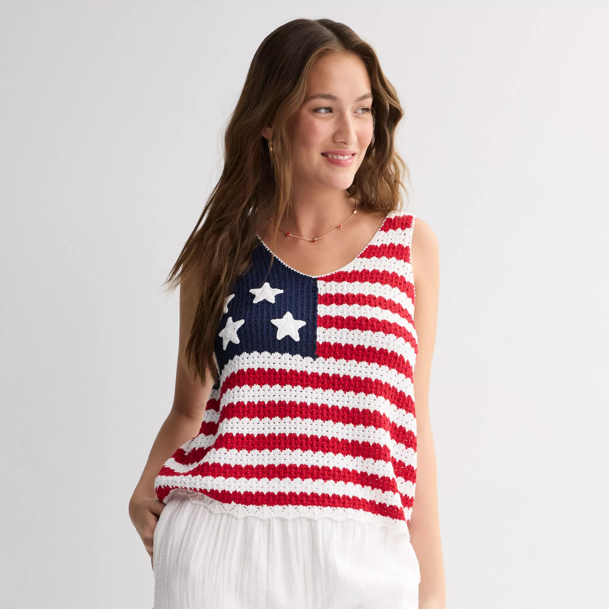 Juniors' Jollidays American Flag Crochet Tank Sweater | Kohl's