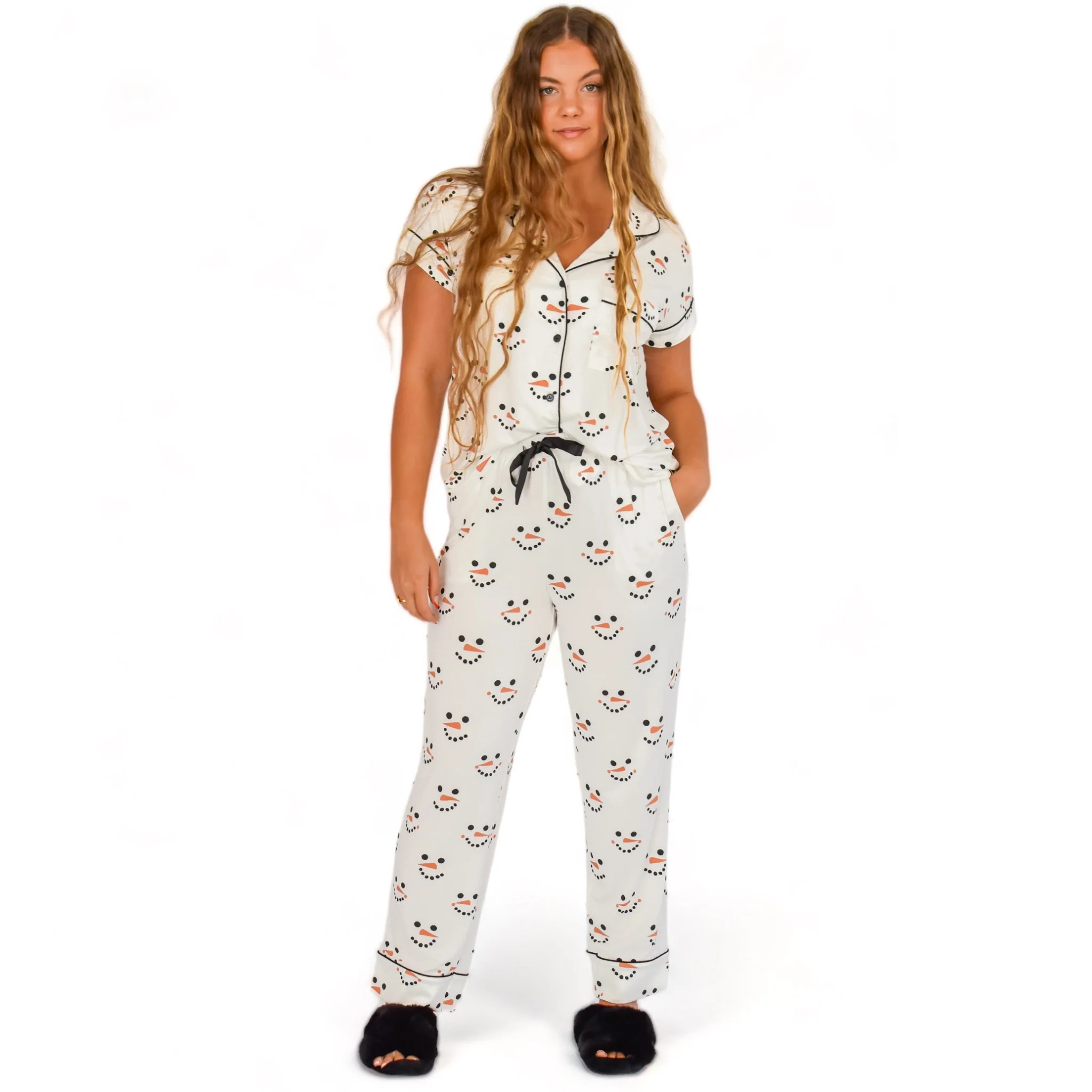 Luna Snowman Christmas Pajamas Short Sleeve Long Pants Set | Cozy Ups