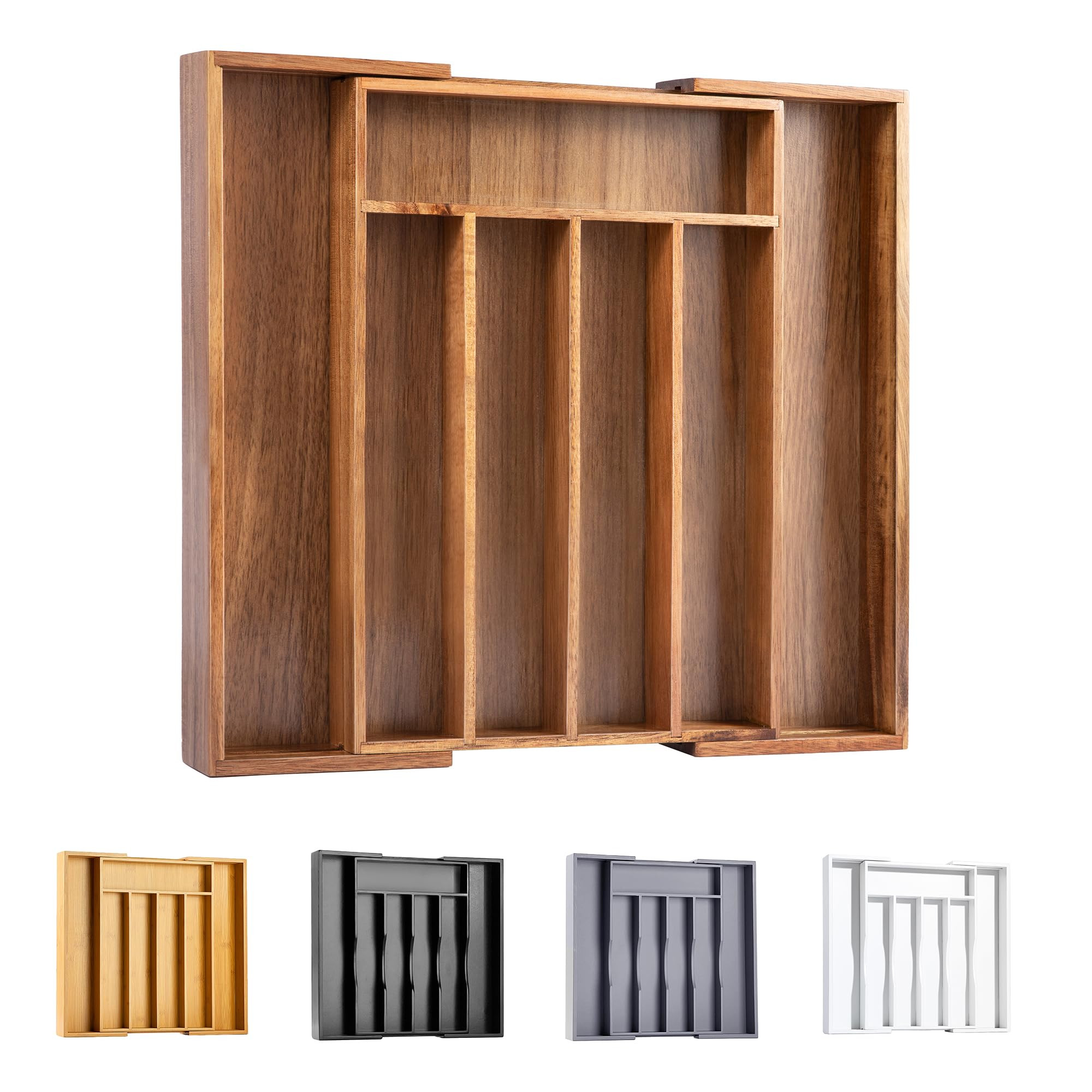 Bellsal Acacia Silverware Organizer Kitchen Drawer Organizer Expandable Bamboo Utensil Holder Cut... | Amazon (US)