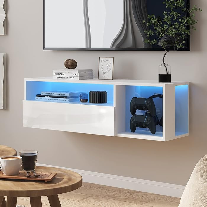 SogesPower Floating TV Stand Wall Mounted with Lights,LED TV Stand Floating Entertainment Center ... | Amazon (US)