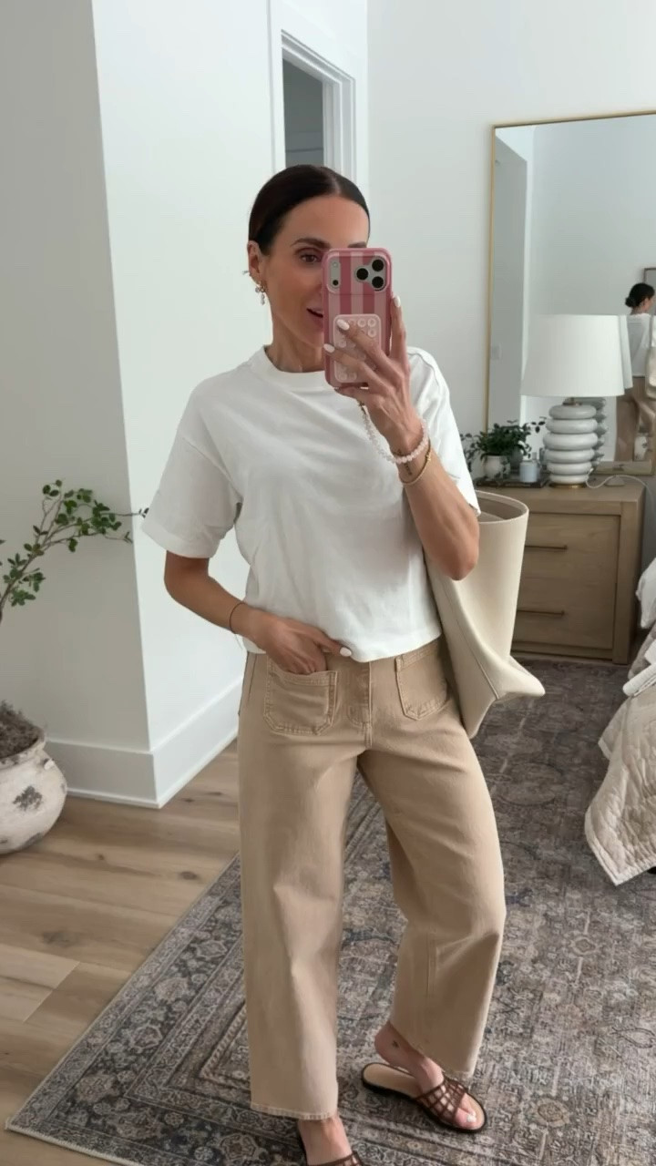 This Target outfit is proof that simple basics always work. The viral patch pocket jeans are back in a new silhouette, and paired with a classic white tee and woven sandals, it creates the easiest elevated everyday look.

Target fashion, Viral Target jeans, Patch pocket jeans, Wide leg jeans, Neutral outfit, Casual outfit ideas, Everyday style, White tee outfit, Summer basics, Affordable fashion, Capsule wardrobe, Target finds, annabrstyle

#LTKootd #LTKOver40 #LTKSeasonal