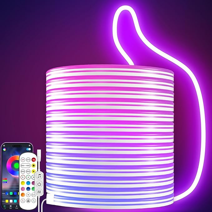 LED Neon Rope Lights, 16.4ft RGB LED Light Strip, 24V Music Sync App/Remote Control DIY Rope Ligh... | Amazon (US)
