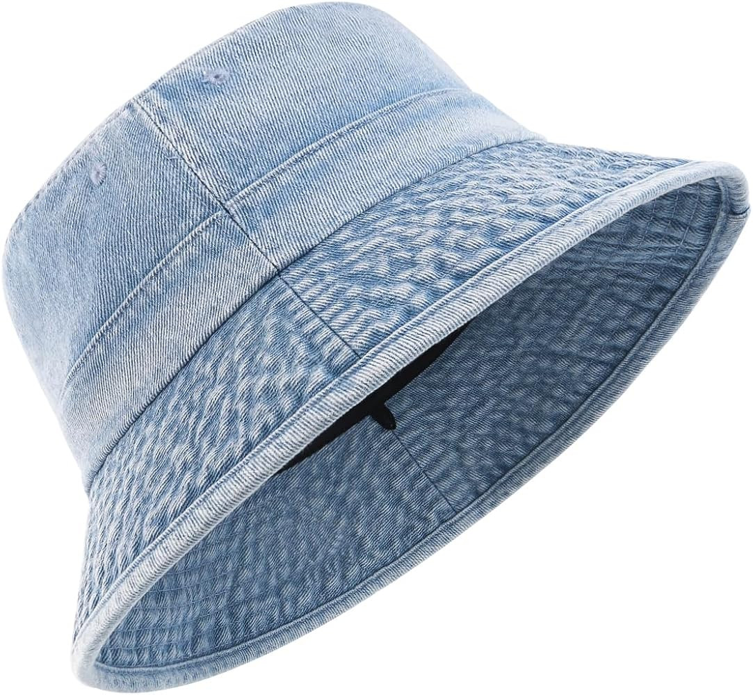 Zylioo Oversized Denim Bucket Hat, XXL XL L M Fisherman Sun Hat with Chin Cord, Washed Jean Packa... | Amazon (US)
