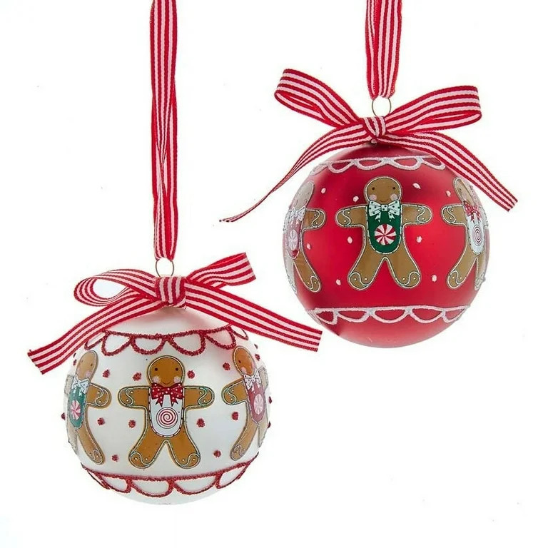 3" Glass Gingerbread Ball With Ribbon Ornaments, 2 Assorted | Walmart (US)
