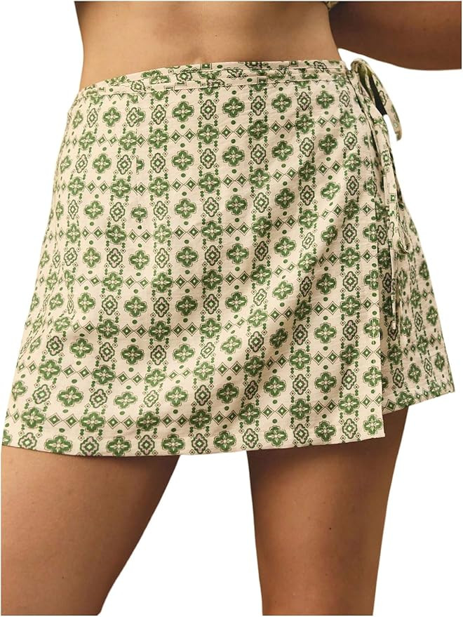 MakeMeChic Women's Linen Wrap Mini Skirt Skort Summer Vacation Beach Skirts | Amazon (US)