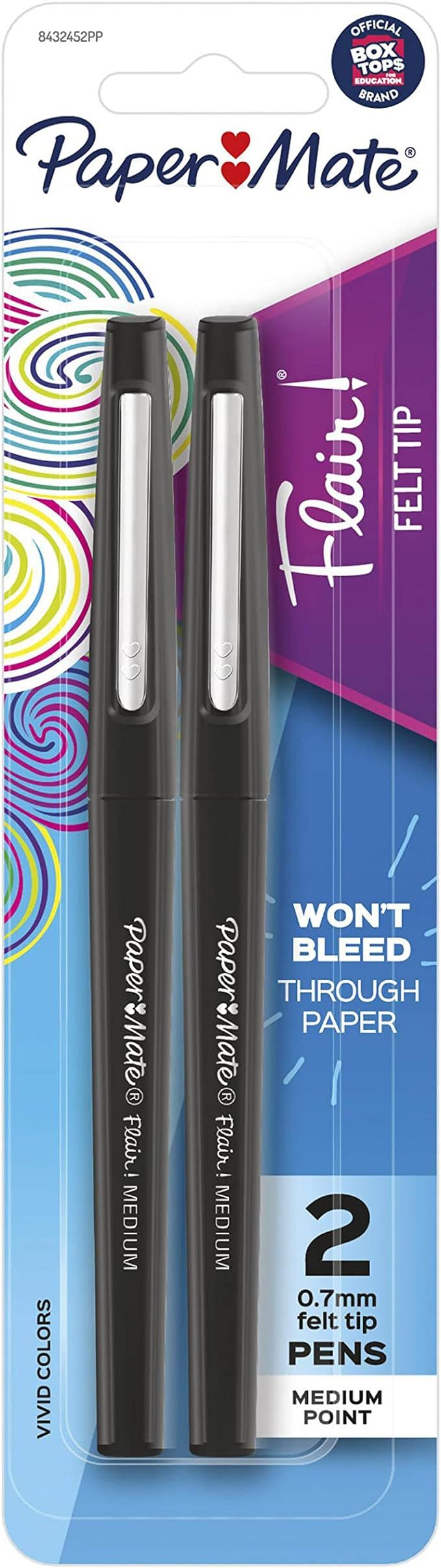 Paper Mate Flair Felt Tip Pens, Medium Point (0.7mm), Black, 2 Count | Amazon (US)