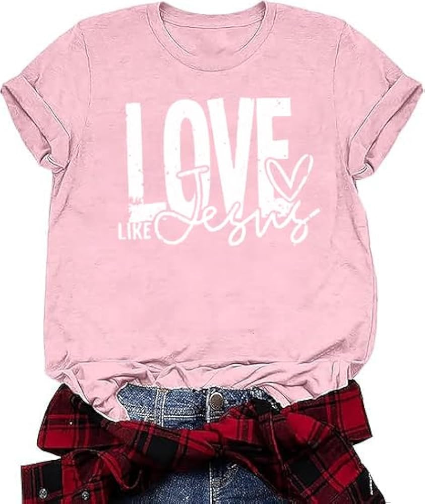 Women's Classic, Cute and Timeless T-Shirt - Casual Short Sleeve - Heart-Shaped Love Pattern Prin... | Amazon (US)