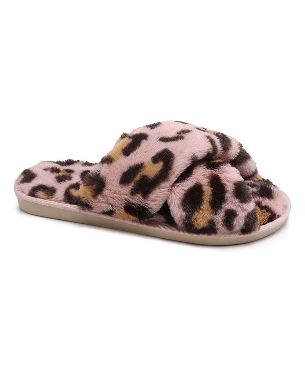 JUMITI Women's Slippers pink - Pink Leopard Fuzzy Slipper - Women | Zulily