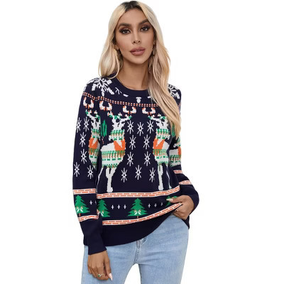 Ugly Christmas Sweater for Women Crew Neck Knitted Pullover Reindeer Snowflakes Sweaters for Xmas Holiday | Target