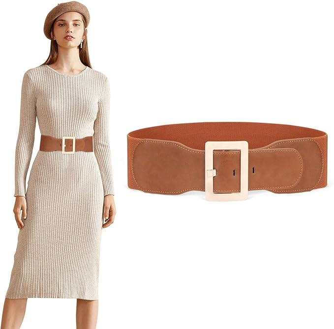 JASGOOD Women Dress Waist Belt Stretchy Elastic Vintage Belts for Dress with Metal Buckle Waistba... | Amazon (US)