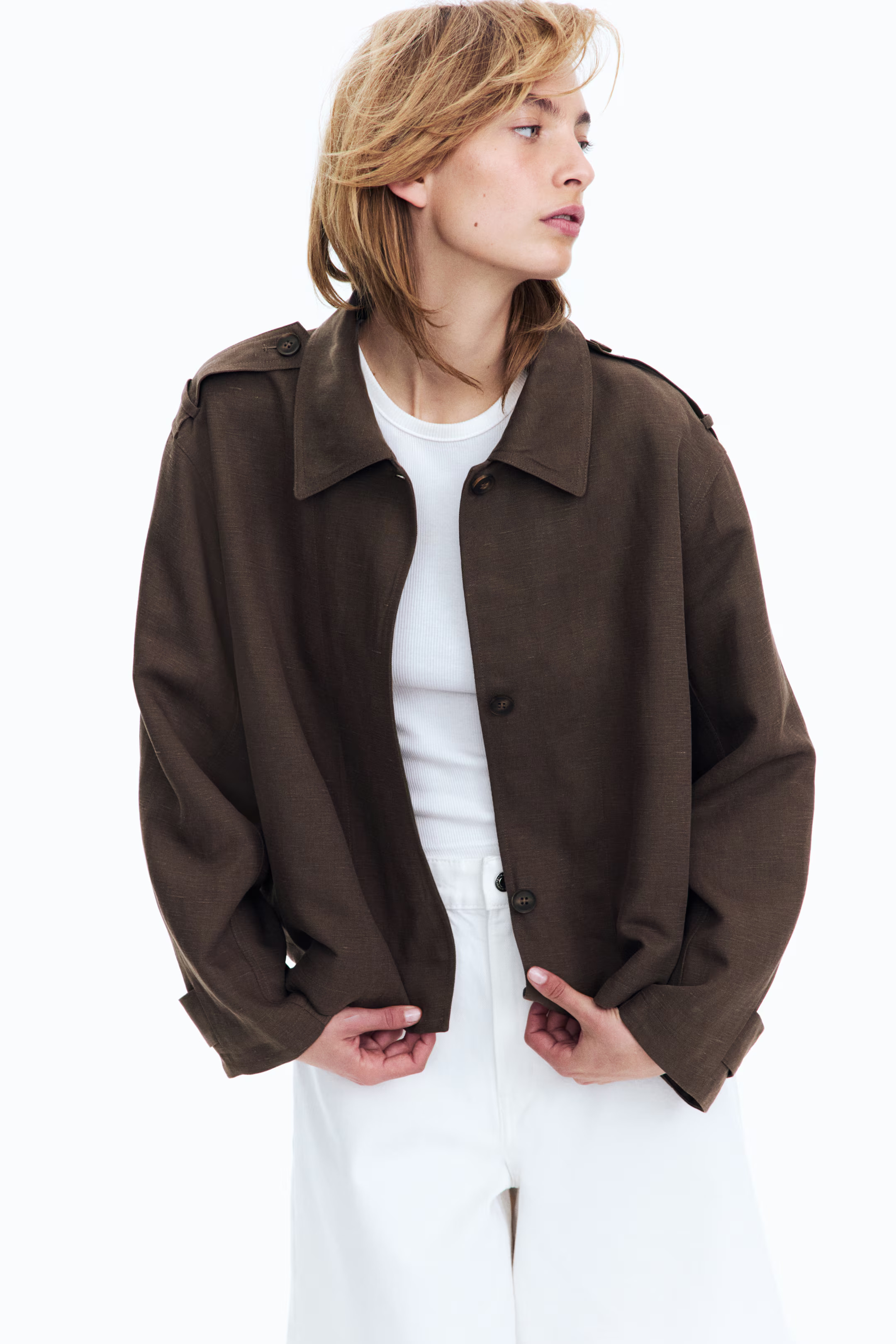 Oversized linen-blend jacket | H&M (UK, MY, IN, SG, PH, TW, HK)