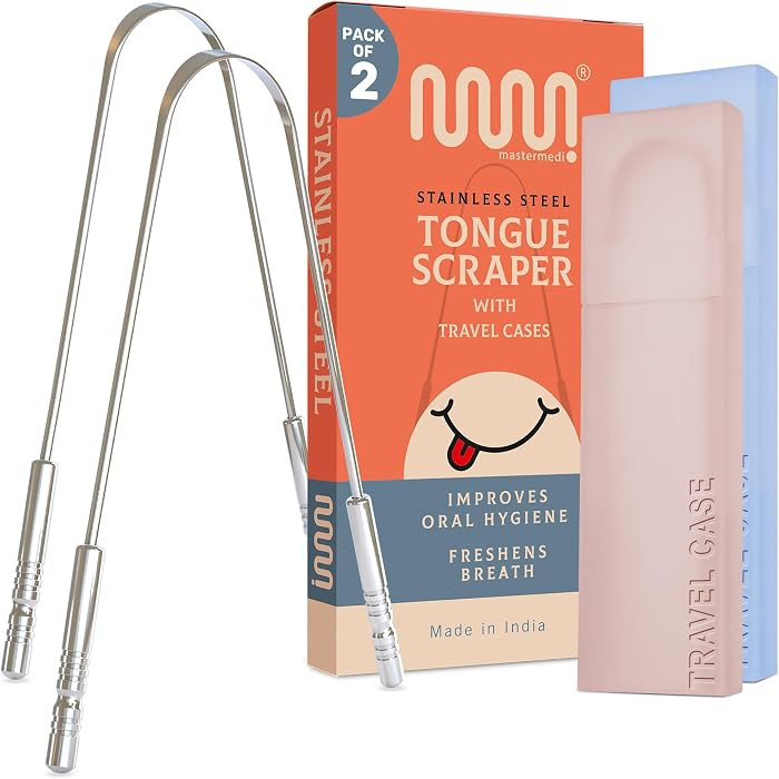 MasterMedi Tongue Scraper for Adults with Multicolor Travel Cases (2 Pack), 100% Stainless Steel,... | Amazon (US)