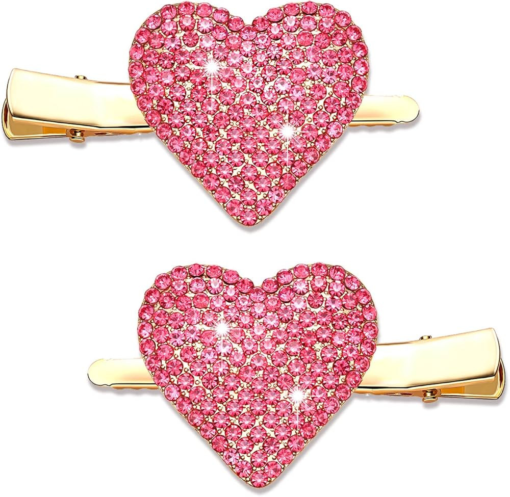 NVENF Valentine’s Day Heart Hair Clips for Women Rhinestone Glitter Enamel Heart Hairpins Sweet... | Amazon (US)