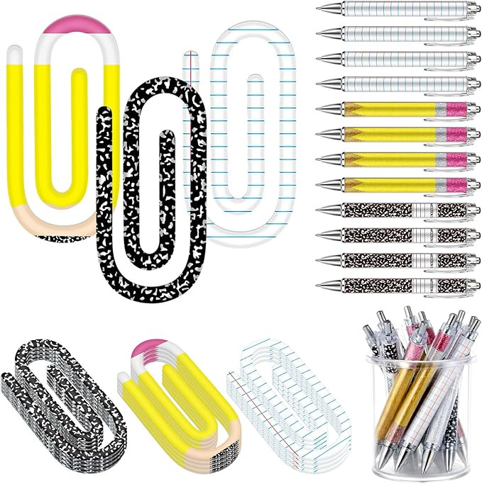 AmazingSpark 24 Sets Teacher Appreciation Gift 12 Jumbo Teacher Acrylic Paper Clips 12 Ballpoints... | Amazon (US)
