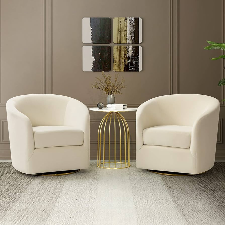 HULALA HOME Swivel Accent Chair with Gold Metal Base, Set of 2 Contemporary Velvet Curved Swivel ... | Amazon (US)