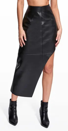 Fallon Asymmetric Recycled Leather Midi Skirt | Nordstrom