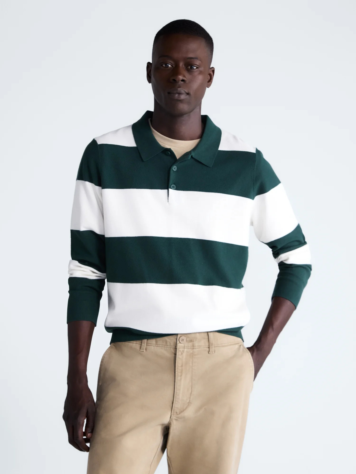 Free Assembly Men's Rugby Cozy Yarn Rugby Sweater with Long Sleeves, Midweight, Sizes S-3XL | Walmart (US)