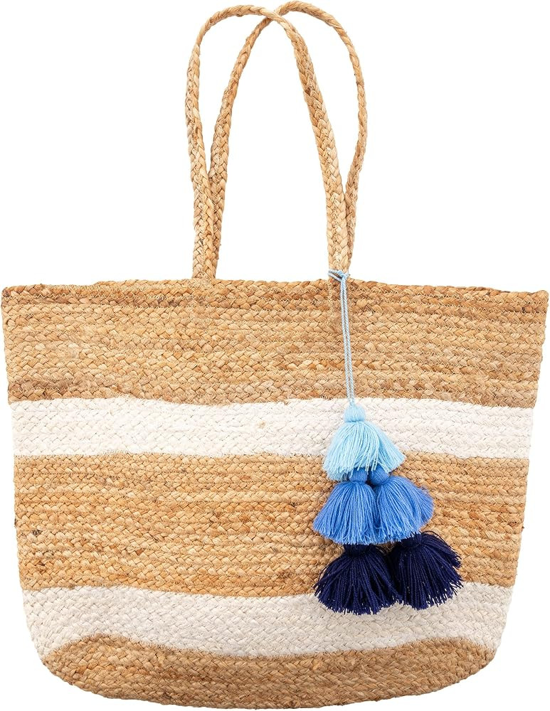 Karma, Women Jute Beach Bag, Woven Straw Beach Tote Bag, Jute Travel Tote with Tassel | Amazon (US)