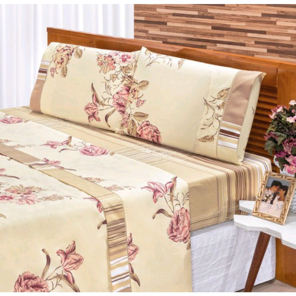Kit Jogo de Lençol Luxo Prime Queen 4 Pecas De Algodão - Estampado Jogo de cama Casal Percal | Shopee (BR)